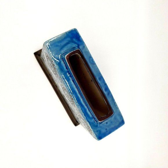 Rectangular Floral Vase Blue Ceramic Glazed 8" x 8" Square Centerpiece Home Deco - Picture 7 of 9